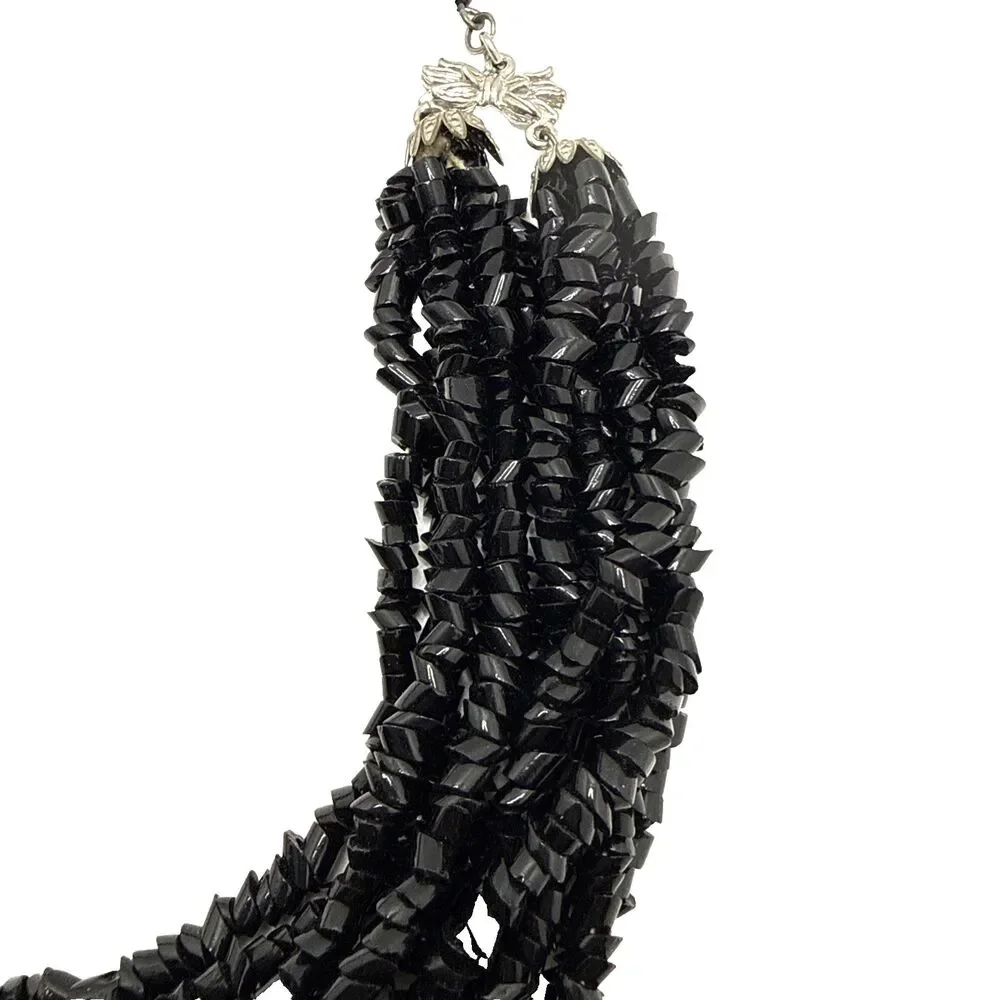 Vintage Black Multi Strand Glass Chip Bead Choker Necklace Runway Statement 18